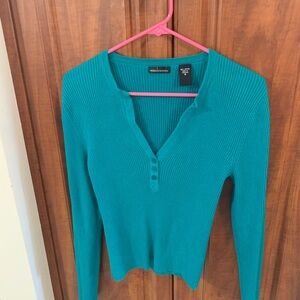 WOMENS MODA INTERNATIONAL V-NECK TOP TEAL (TEAL HAS BUTTONS ON FRONT)